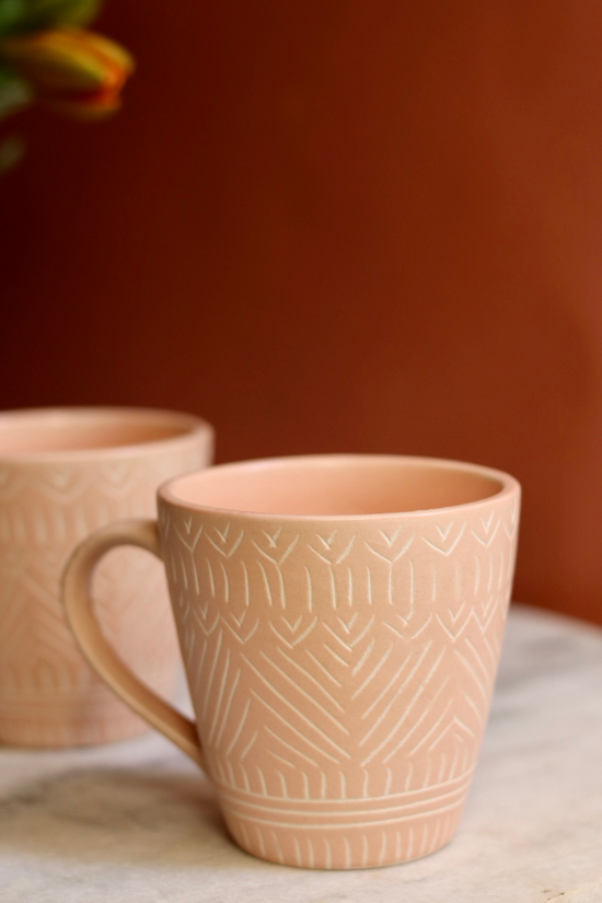 Blush pink carved coffee mug 