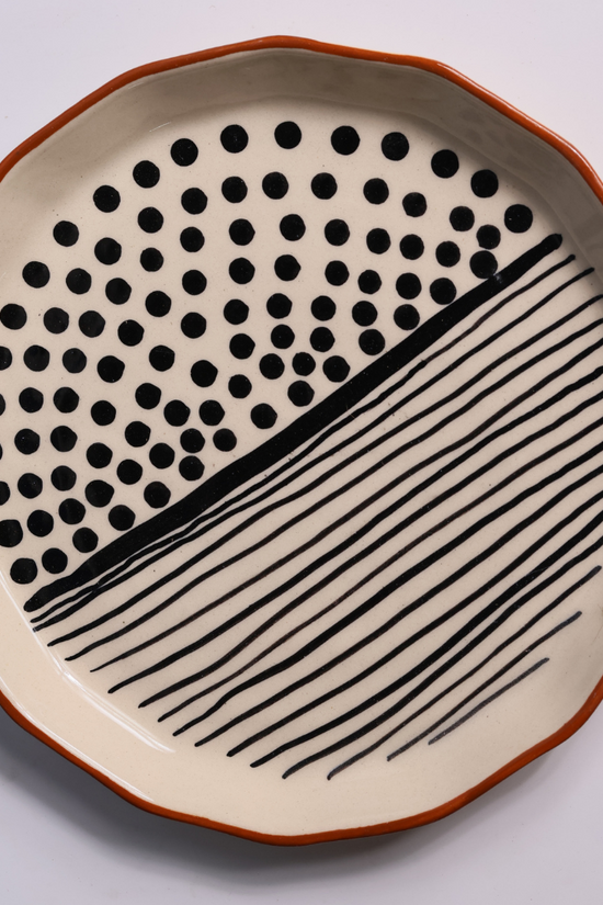Dots & lines plate handmade ceramic 