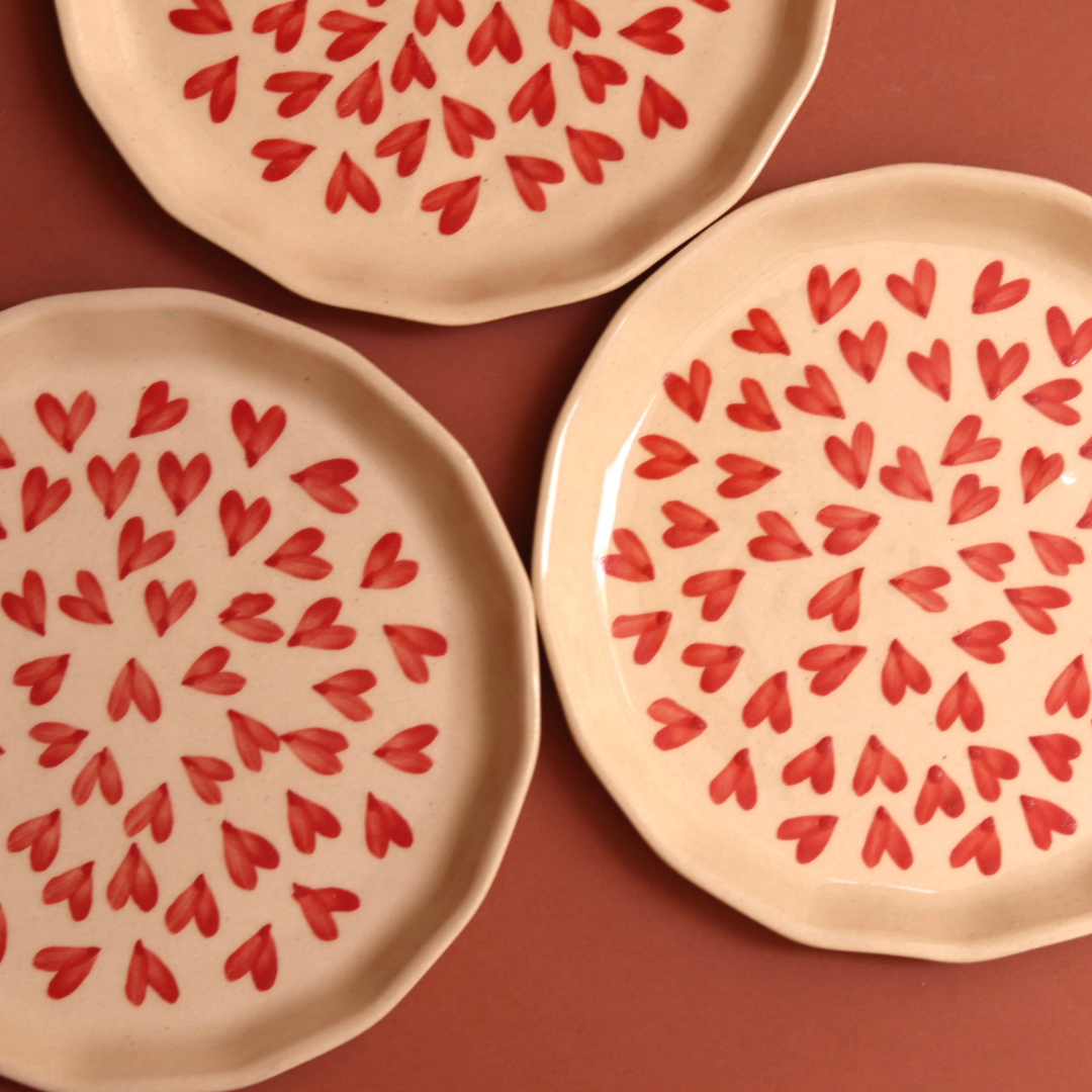 Handmade ceramic all heart plates