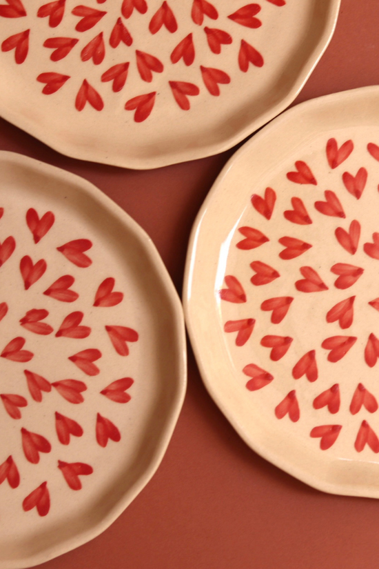 Handmade ceramic all heart plates