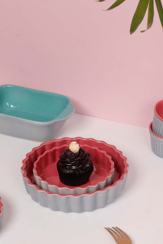 Pink Round Baking dish handmade ceramic small 