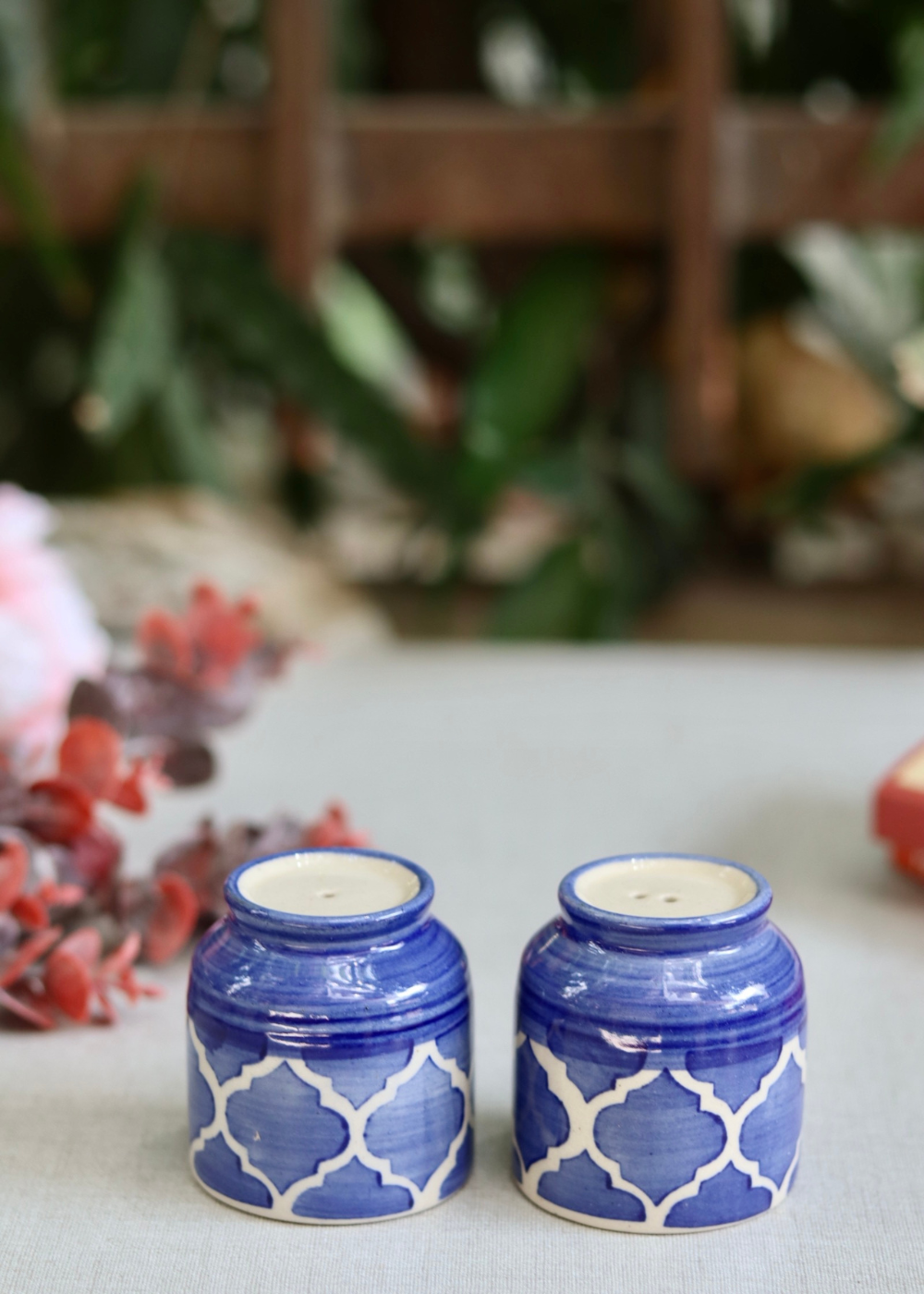 Blue and white salt pepper shakers