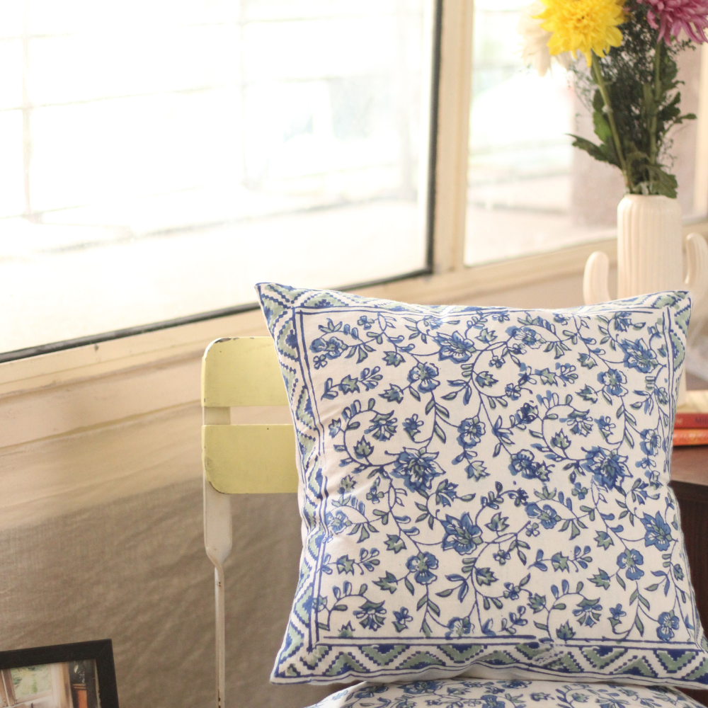 Blue floral cushion cover 