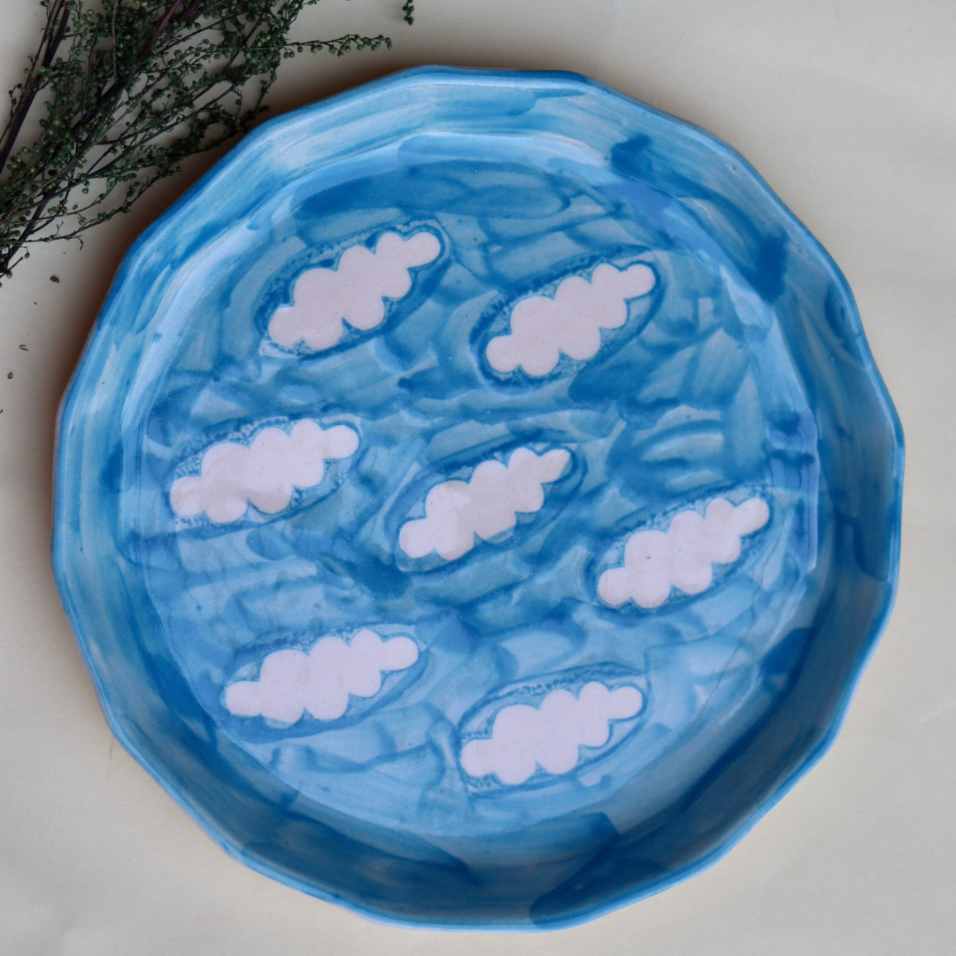 Handmade ceramic cloud plate 