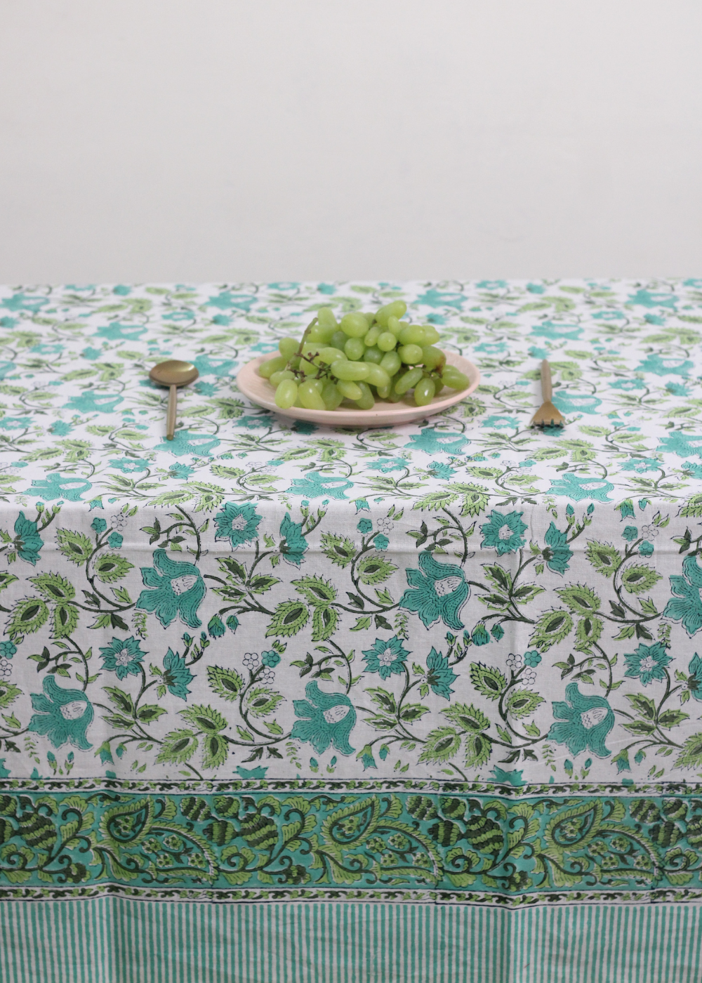 Teal & Green Block Print Table Cloth
