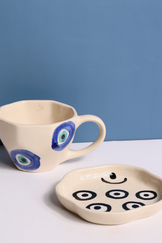 Evil eye coffee mug & dessert plate