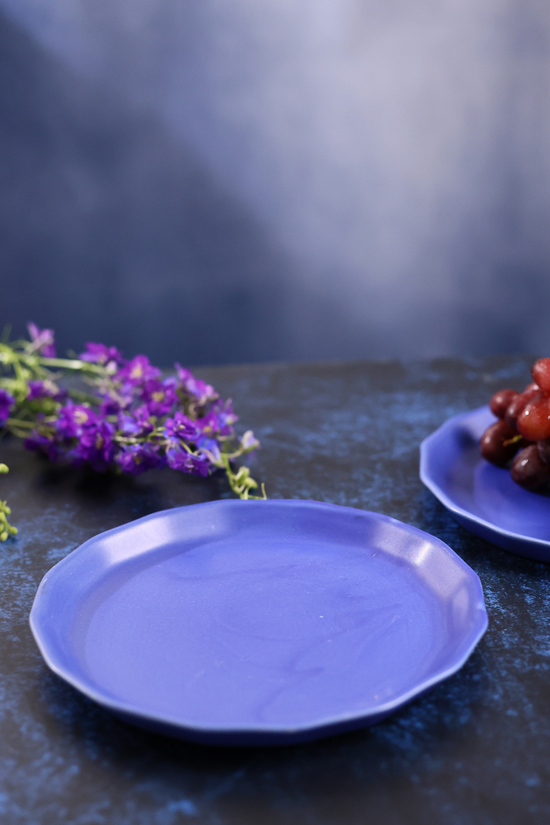 Handmade ceramic matte blue snack plate 