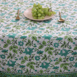 Handprinted teal & green bedsheet