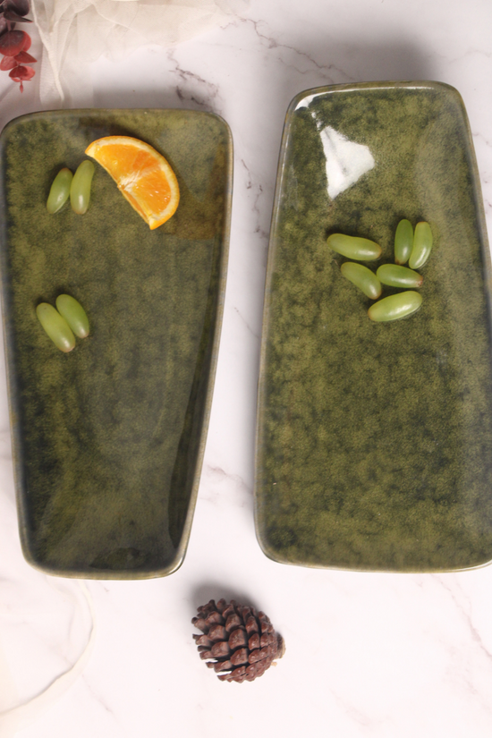 Forest green platter with grapes & orange 