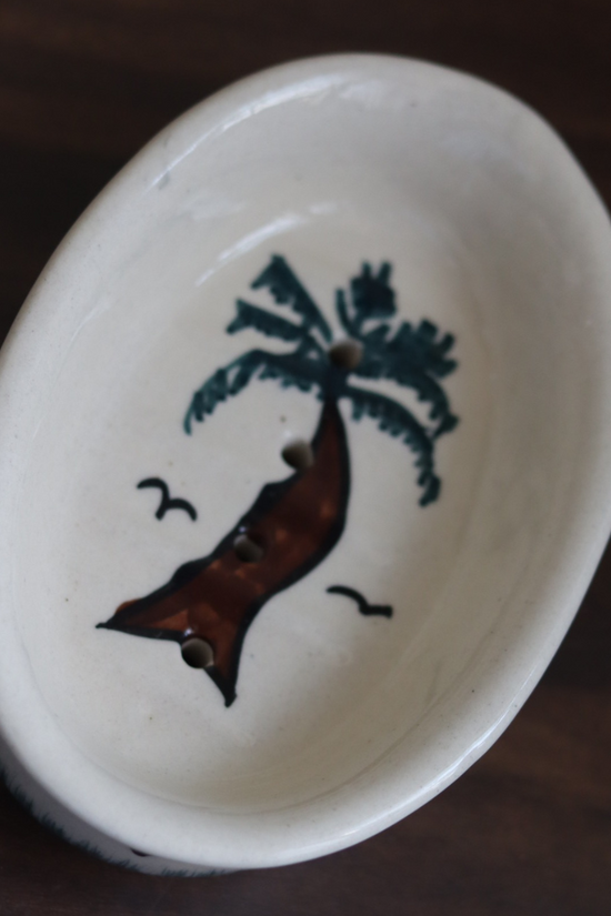 Handmade ceramic palm tree soap dish 