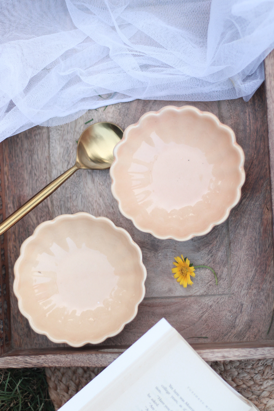 Genda phool ice cream bowls in wooden tray 