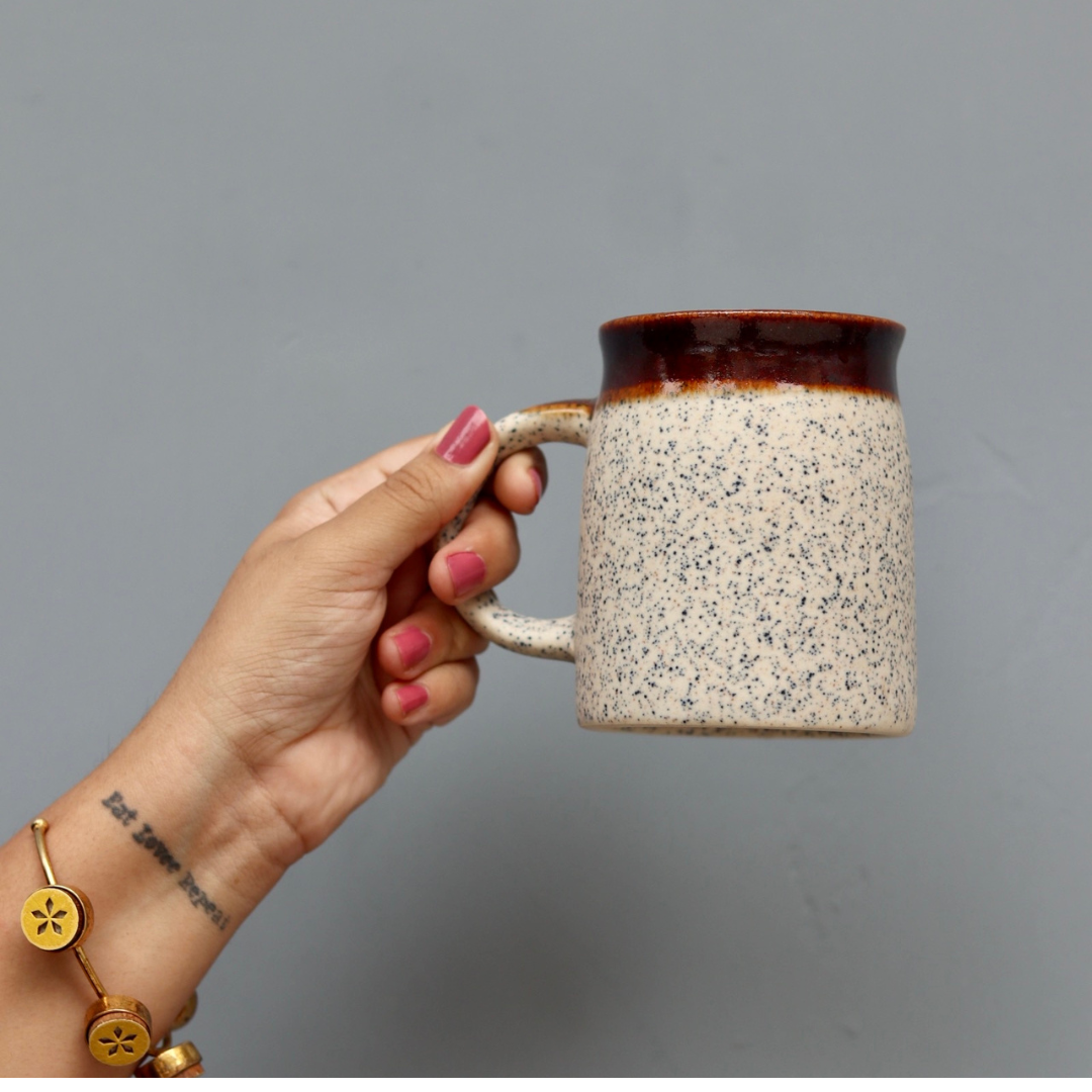White & Brown Large Coffee Mug