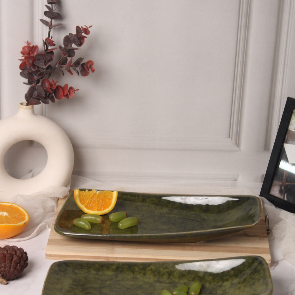 Handmade ceramic green platter