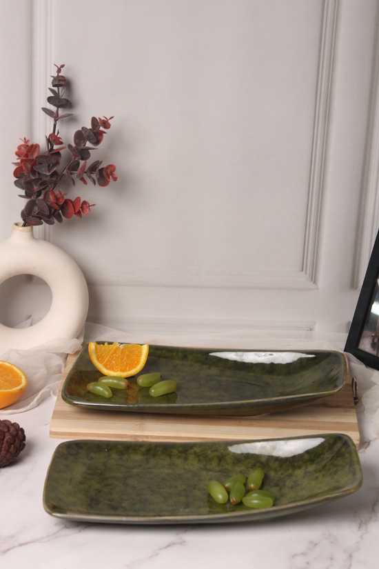 Handmade ceramic green platter