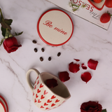 Red & white quoted be coaster and heart coffee mug