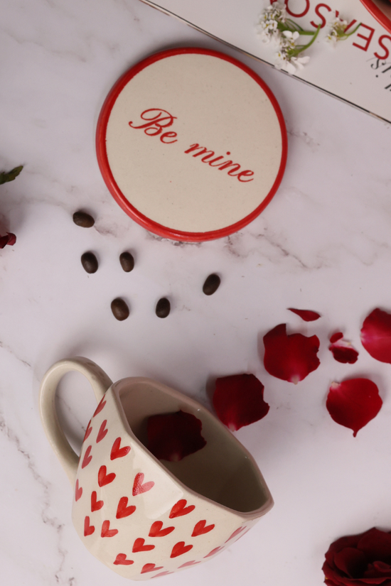 Red & white quoted be coaster and heart coffee mug