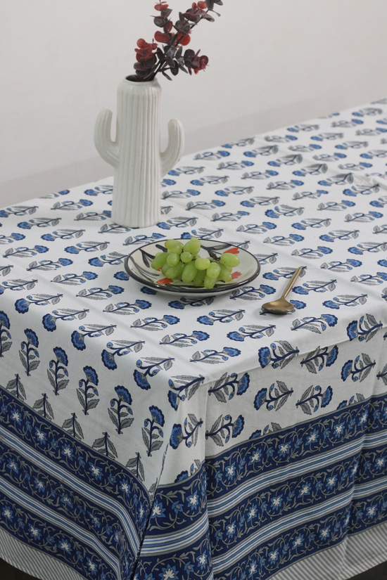 Blue motif table cloth block printed