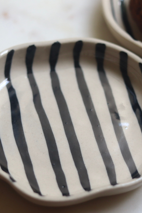 Black & white handmade ceramic zebra plate