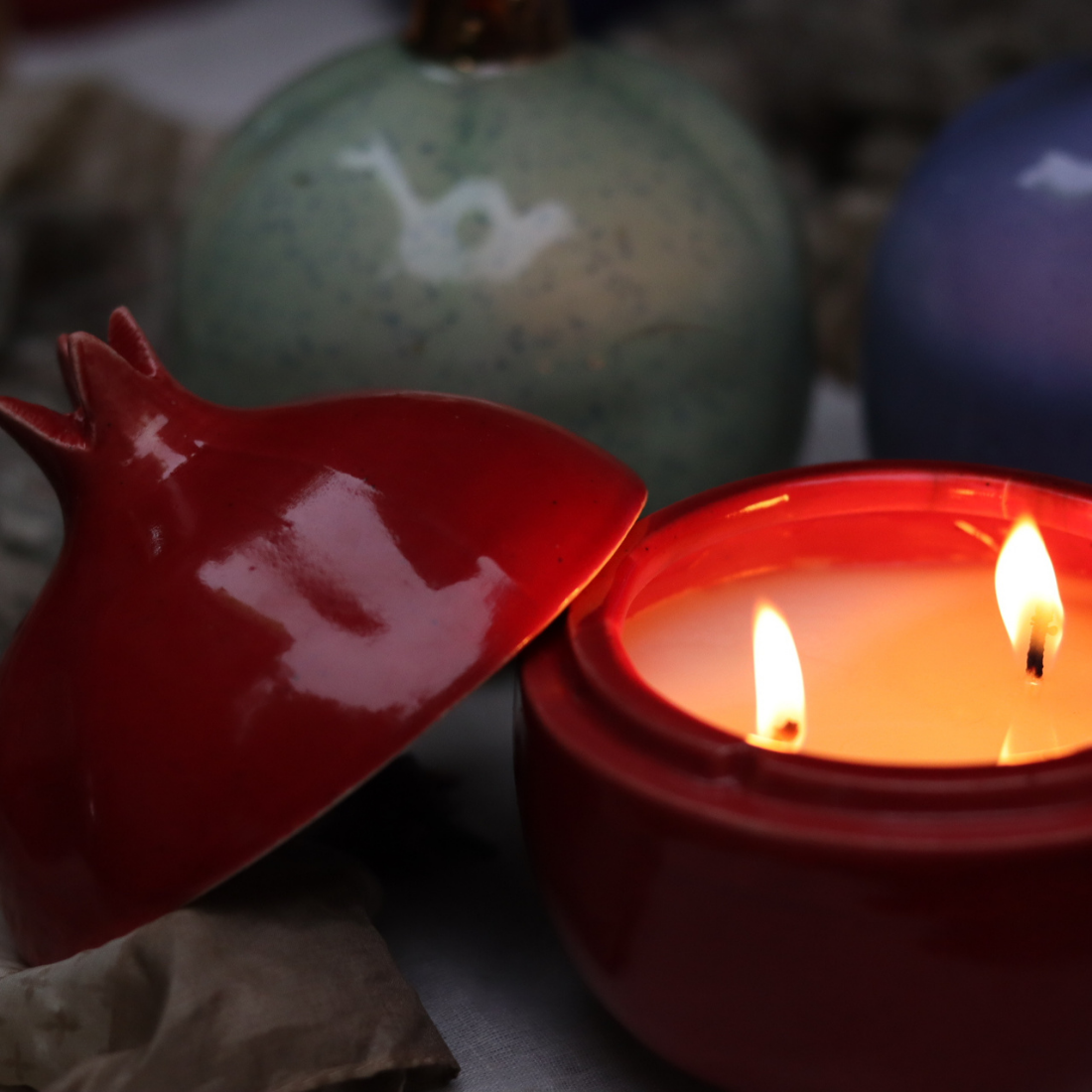 Handmade anar shaped wax scented candle