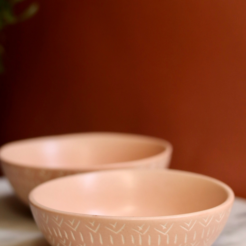 carved curry bowl blush pink color