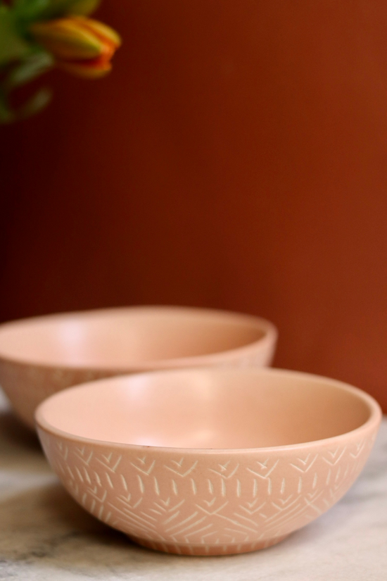 carved curry bowl blush pink color