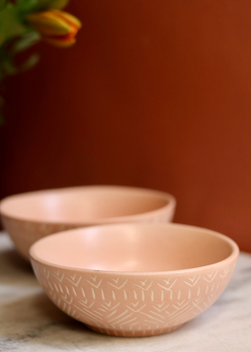 Blush Pink Carved Curry Bowl