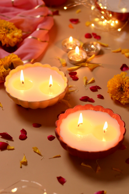 Handmade ceramic yellow floral wax candles