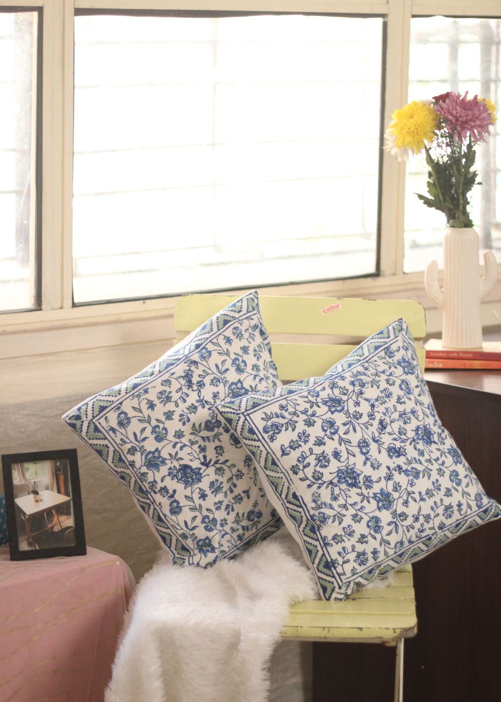 Blue Floral Cushion Cover