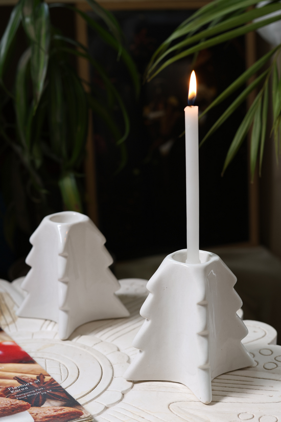 White christmas tree candle stand handmade ceramic