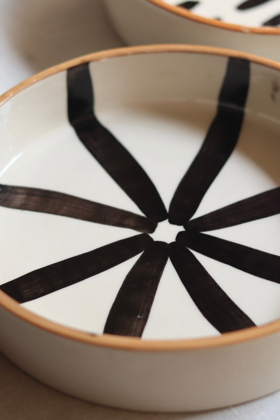 Handmade ceramic wheel salad bowl black & white