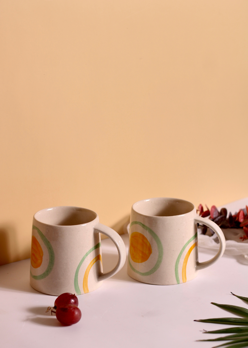 Handmade ceramic yellow & green mugs 
