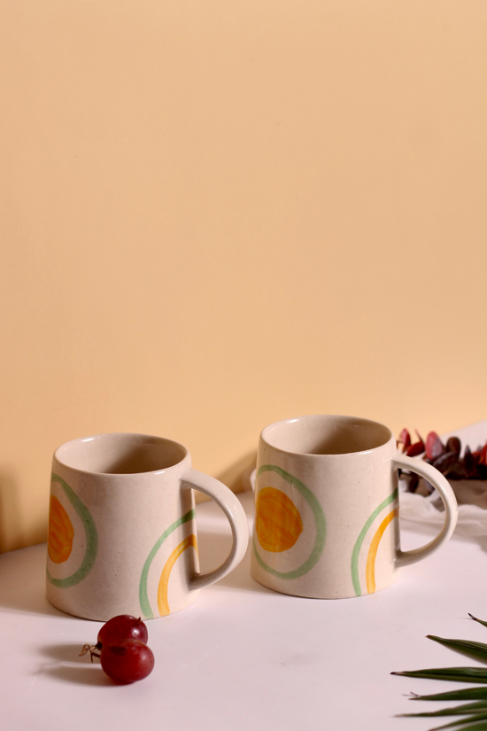 Handmade ceramic yellow & green mugs 