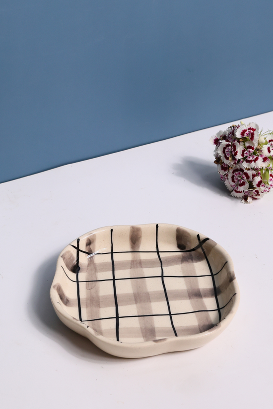 Checks handmade dessert plate with flower