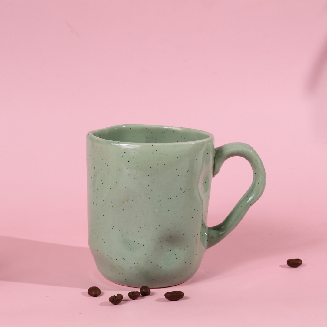 Handmade ceramic green coffee mug