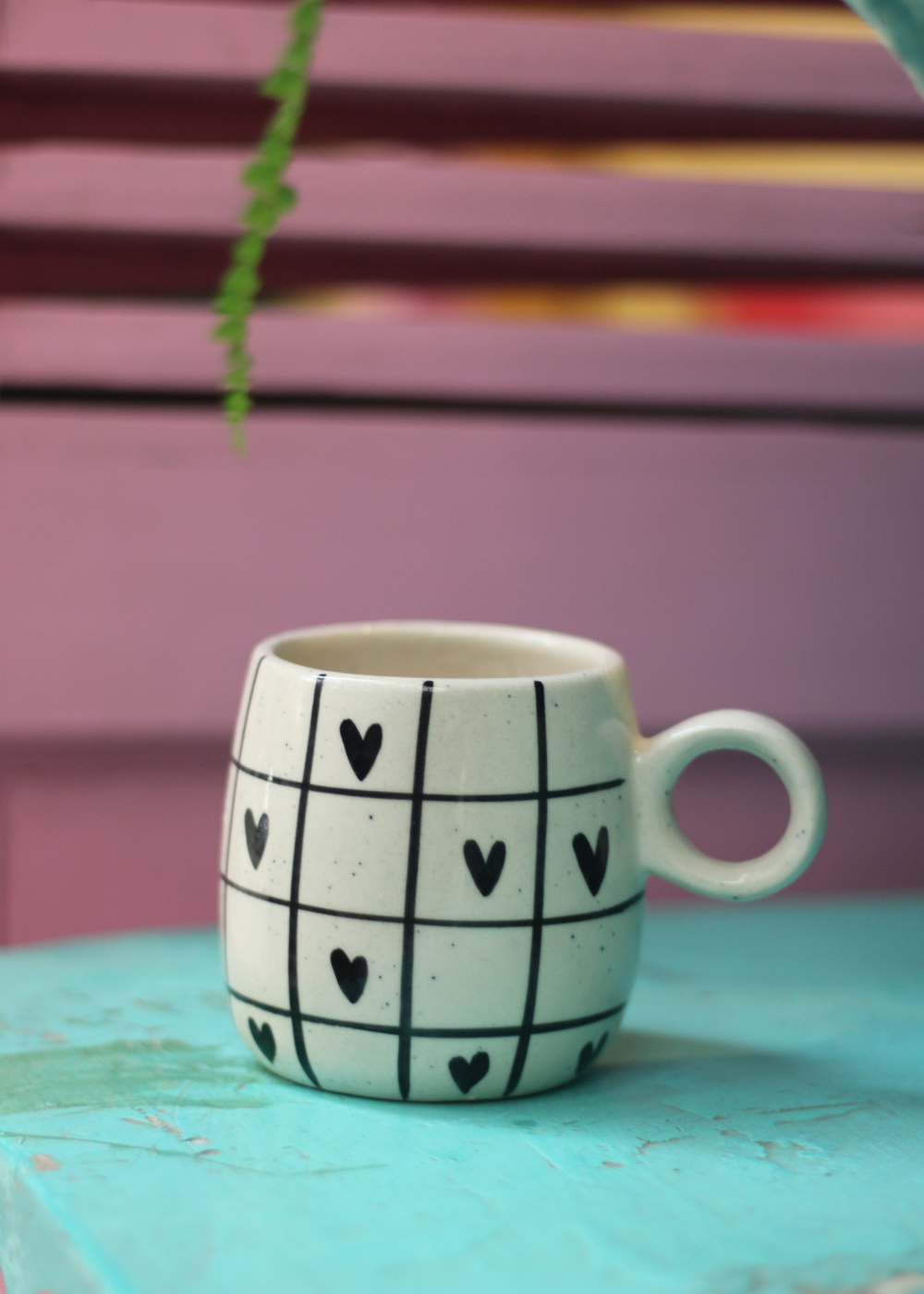 Black heart ceramic coffee mug