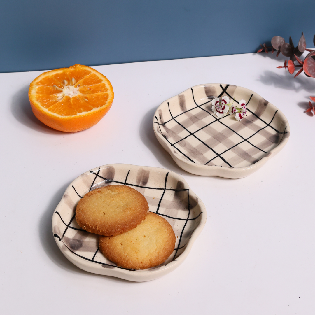 Checks handmade dessert plates cookies & orange 