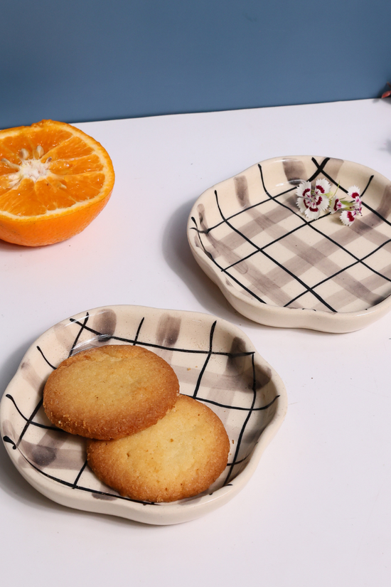 Checks handmade dessert plates cookies & orange 