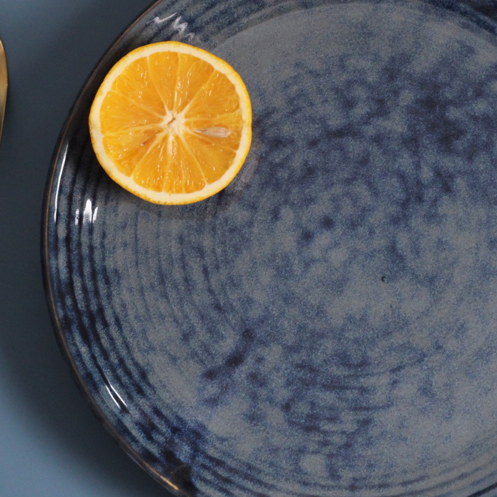 Handmade ceramic spiral dinner plate 