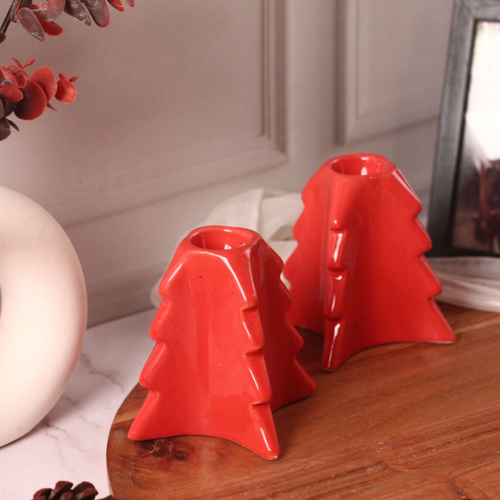 Two red christmas tree stand