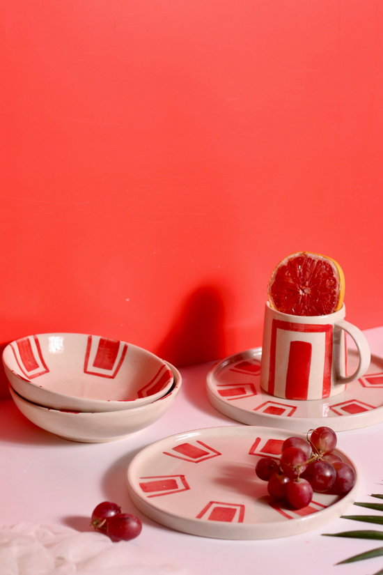 Handmade ceramic red brick dinnerware set