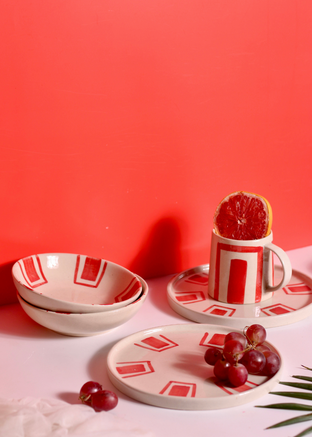 Handmade ceramic red brick dinnerware set