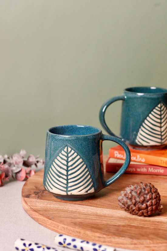 Teal Leaf Coffee Mugs