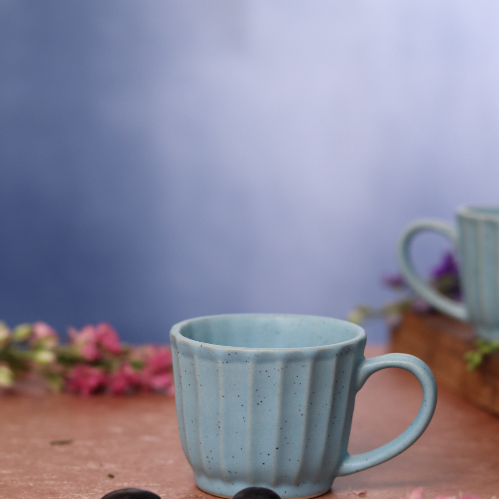 Sky blue chai cup with flowers