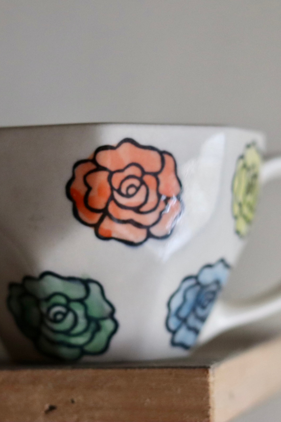 Handmade ceramic roses coffee mug
