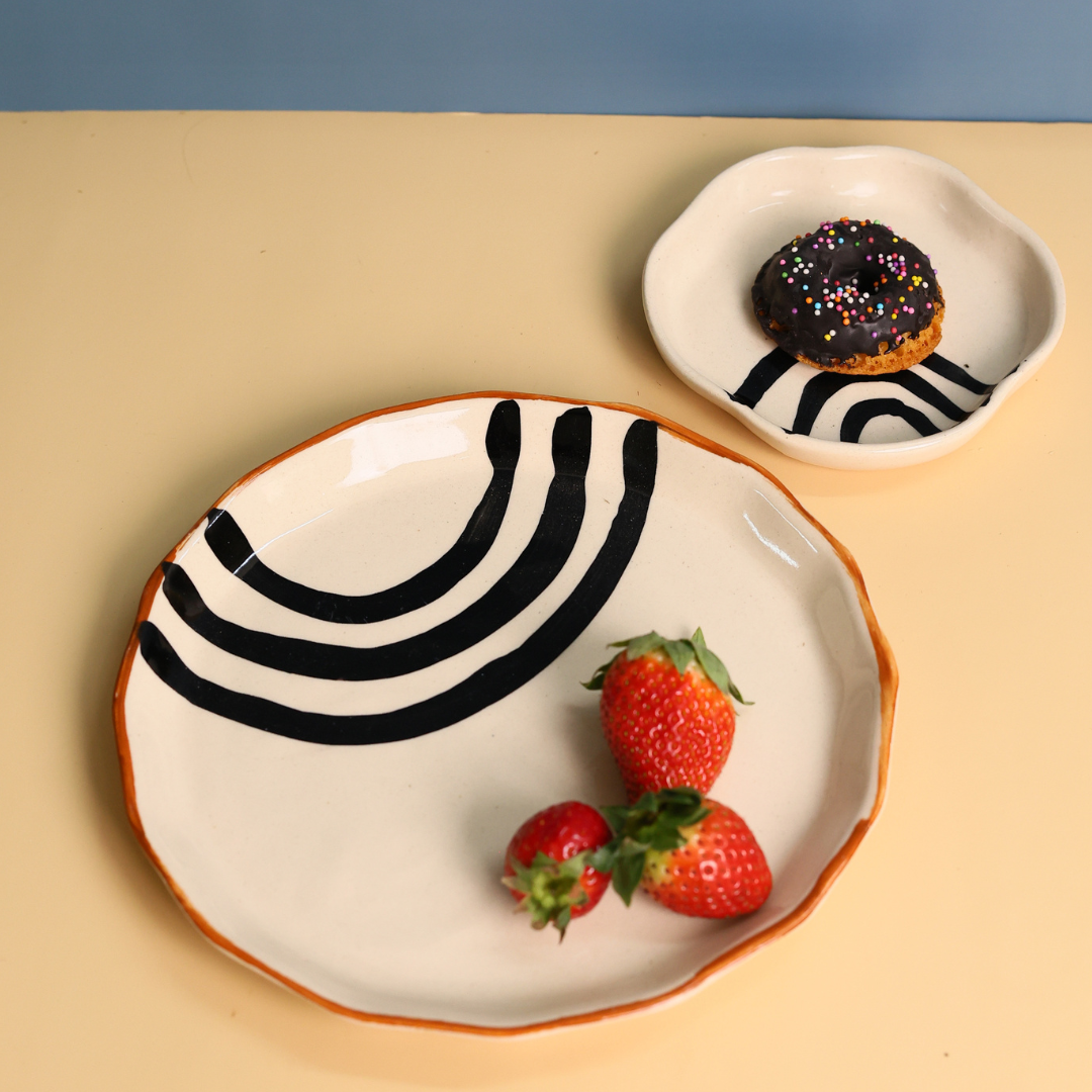 Handmade ceramic plate with strawberries & donuts 