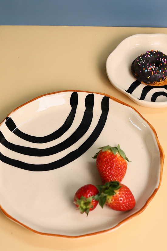 Handmade ceramic plate with strawberries & donuts 