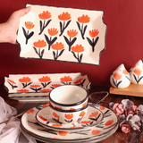 Serveware orange flowers ceramic trays 