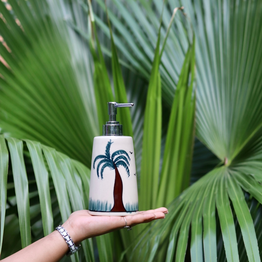 Palm tree soap dispenser in hand