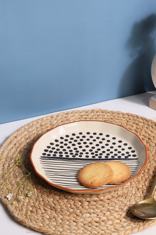 Dots & lines handmade dessert plate on mat