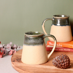 Cream and green ceramic coffee mug 